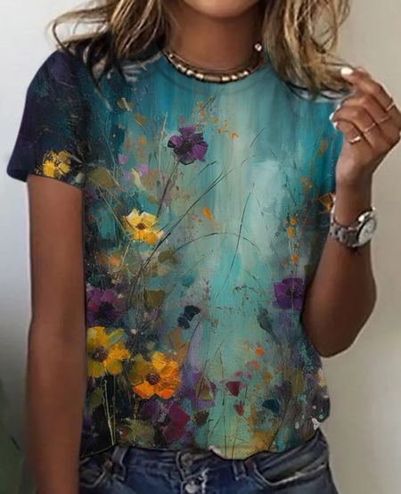Vintage flower Print T-Shirt, T-shirts, Lilicloth.com