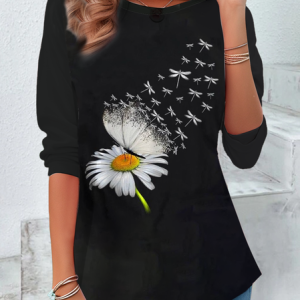 Women's Floral Long Sleeve Tee T-shirt Crew Neck Casual Spring/Fall Graphic Tee Top, JustFashionNow T-Shirts, color:Black|size:XXL,