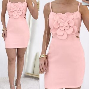Floral Decor V-Neck Spaghetti Strap Bodycon Dress Casual Backless Mini Dress, women Bodycon Dresses, ChicMe catalog