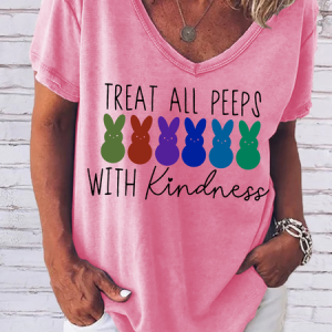 Women's Treat All Peeps With Kindness Casual Cotton-Blend T-Shirt, T-shirts, Lilicloth.com