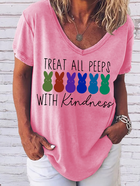 Women's Treat All Peeps With Kindness Casual Cotton-Blend T-Shirt, T-shirts, Lilicloth.com