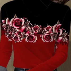 Women's Long Sleeve Blouse Spring/Fall Floral Printing Daily Going Out Casual Top, JustFashionNow T-Shirts, color:Red|size:XXL,