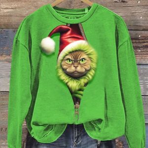Women's Crew Neck Cat Casual Spring/Fall Long Sleeve Sweatshirt, JustFashionNow Sweatshirts & Hoodies, color:Green|size:XXL,