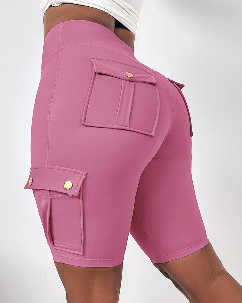 Tummy Control Butt Lifting Active Shorts High Waist Flap Pockets Workout Bermuda Cargo Running Shorts, women Active Shorts, ChicMe catalog - Image 6