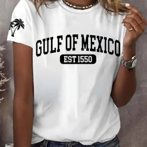 Women's Gulf Of Mexico Print Round Neck T-Shirt, T-shirts, Lilicloth.com