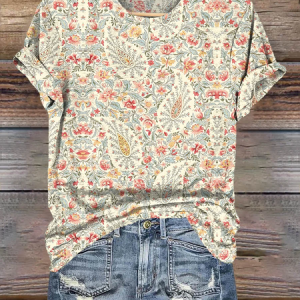 Casual Paisley Crew Neck Short Sleeve T-shirt, T-shirts, color:As Picture|size:4XL, catalog Noracora shop
