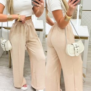 High Waist Drawstring Tied Detail Wide Leg Pants Casual Pants, women Pants, ChicMe catalog