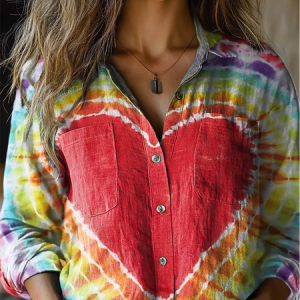 Women's Long Sleeve Shirt Spring/Fall Heart/Cordate Shirt Collar Holiday Going Out Casual Top, JustFashionNow Shirts, color:Red|size:XXL,