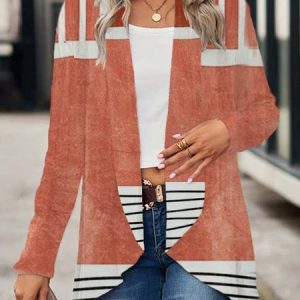 Women's Spring/Fall Outerwear Casual Striped Jersey Shawl Jacket, JustFashionNow Coats, color:Orange|size:XXL,