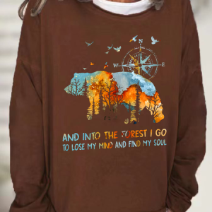 Into The Forest I Go Bear Cotton-Blend Casual Sweatshirt, Hoodies&Sweatshirts, Lilicloth.com