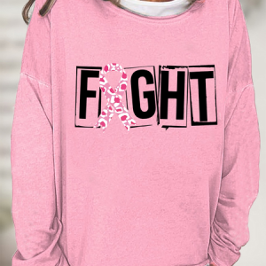 Breast Cancer Fight Cancer Crew Neck Casual Sweatshirt, Hoodies&Sweatshirts, Lilicloth.com