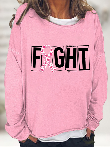 Breast Cancer Fight Cancer Crew Neck Casual Sweatshirt, Hoodies&Sweatshirts, Lilicloth.com