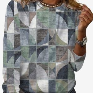 Women's Long Sleeve Tee T-shirt Spring/Fall Geometric Jersey Crew Neck Daily Going Out Casual Top, JustFashionNow T-Shirts, color:Gray|size:XXL,