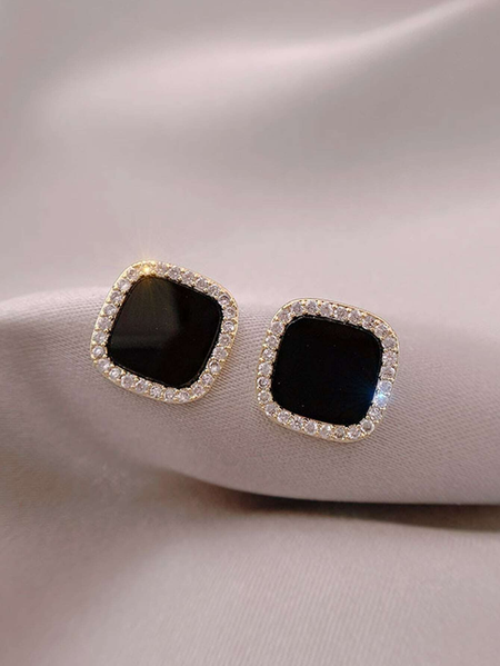 Simple Geometric Earrings, JustFashionNow Earrings, color:Black,