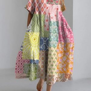 Women Floral Crew Neck Short Sleeve Comfy Casual Maxi Dress, Dresses, color:As Picture|size:5XL, catalog Noracora shop