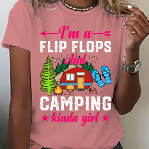 I'm A Flip Flop And Camping Kinda Girl Cotton T-Shirt, T-shirts, Lilicloth.com