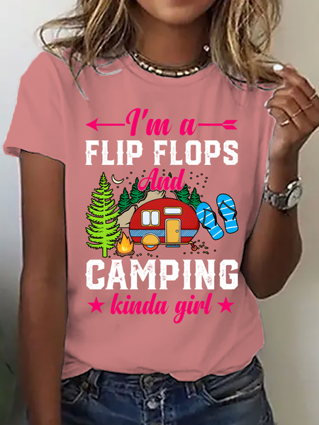I'm A Flip Flop And Camping Kinda Girl Cotton T-Shirt, T-shirts, Lilicloth.com