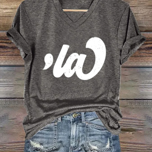 Women's La kamala Printed Casual V Neck T-shirt, T-shirts, Lilicloth.com