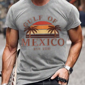 Men's Gulf of Mexico 1550 Print Short Sleeve T-shirt, T-shirts, Lilicloth.com