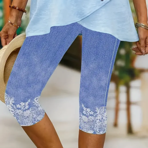 Women's Trousers Elastic Waist Legging Daily Going Out Casual Printing Floral Summer Capri Pants, JustFashionNow Leggings, color:Deep Blue|size:XXL,