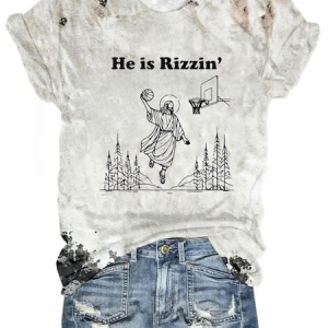 Women‘s He Is Rizzin Easter Loose Vintage T-Shirt, T-shirts, Lilicloth.com