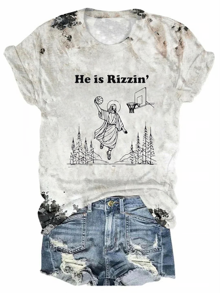 Women‘s He Is Rizzin Easter Loose Vintage T-Shirt, T-shirts, Lilicloth.com