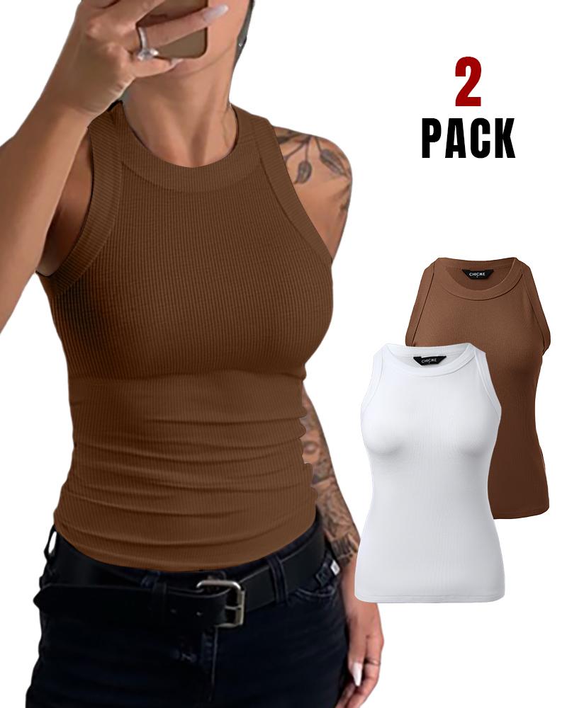 2-Pack Round Neck Thick Strap Racerback Ribbed Tank Slim Fit Tops without Bra Pads, women Tanks & Crop Tops, ChicMe catalog - Image 3