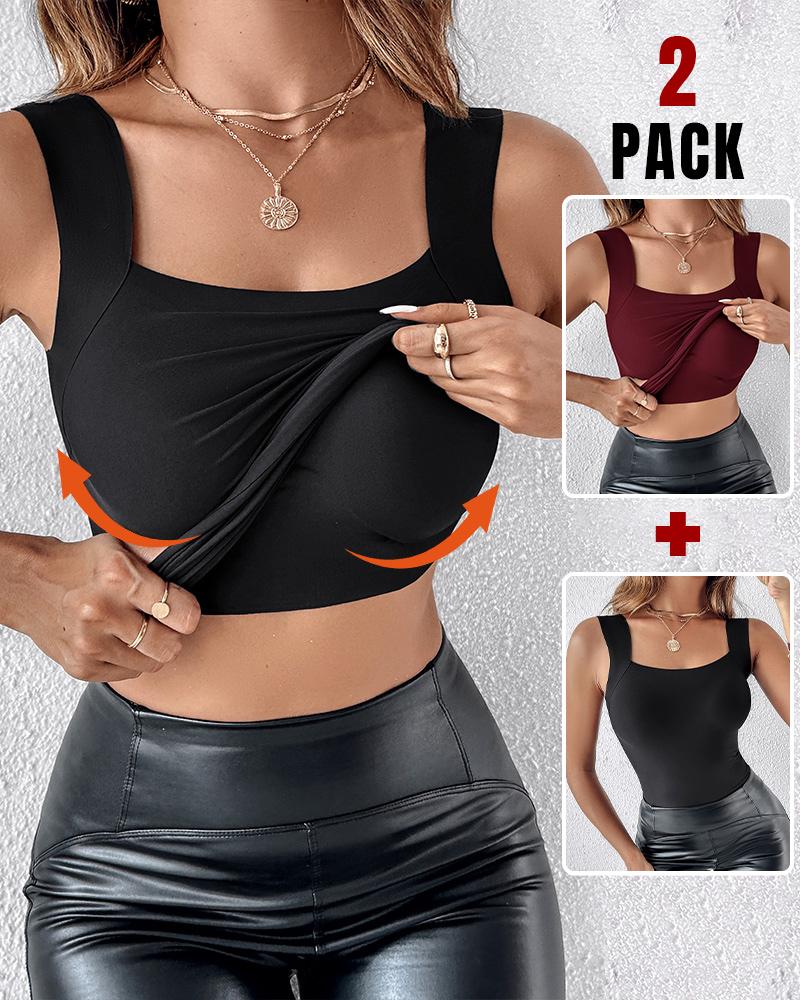 ChicMe ContourX 2 Piece U Neck Shapewear Built-in Bra Tank High Strechy Sleeveless Slim Fit Tops Camisole, women Tanks & Crop Tops, ChicMe catalog - Image 3