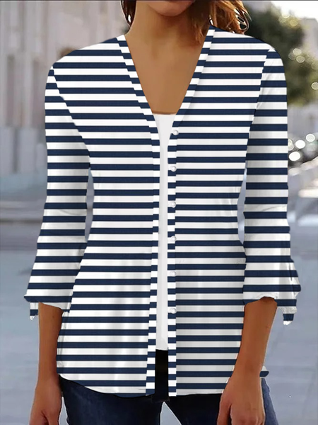 Women's Spring/Fall Cover-up Casual Striped Printing Lightweight Cardigan, JustFashionNow Coats, color:As Picture|size:XXL,