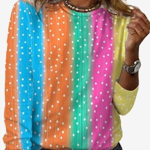 Women's Long Sleeve Tee T-shirt Spring/Fall Striped Jersey Crew Neck Daily Going Out Casual Top, JustFashionNow T-Shirts, color:Multicolor|size:XXL,