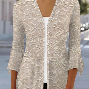 Women's Spring/Fall Cover-up Casual Floral Printing Lightweight Cardigan, JustFashionNow Coats, color:Apricot|size:XXL