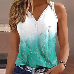 Women Sleeveless Tank Top Camisole Summer Abstract Printing V Neck Daily Casual Top, JustFashionNow Tanks & Camis, color:Green|size:4XL,