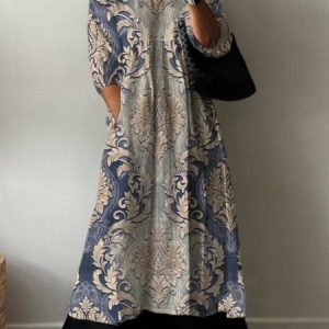 Women's Long Sleeve Spring/Fall Ethnic Jersey Dress V Neck Holiday Going Out Casual Maxi A-Line T-Shirt Dress, JustFashionNow Dresses, color:Apricot|size:XXL,