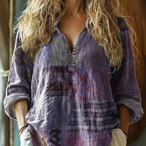 Women's Floral Long Sleeve Shirt Spring/Fall V Neck Daily Casual Top, JustFashionNow Blouses, color:Purple|size:5XL,
