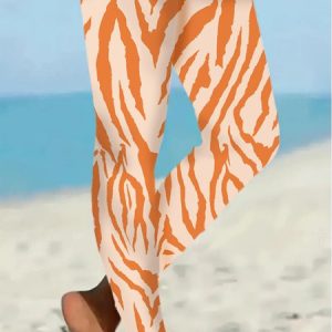 Women's Casual Zebra Jersey All Season Long Leggings, JustFashionNow Leggings, color:Orange|size:XXL,