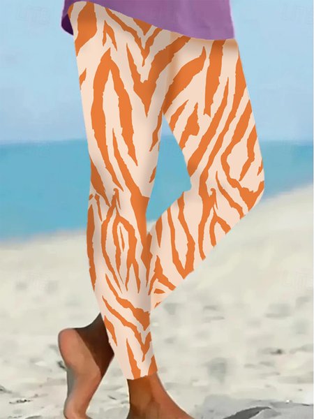Women's Casual Zebra Jersey All Season Long Leggings, JustFashionNow Leggings, color:Orange|size:XXL,