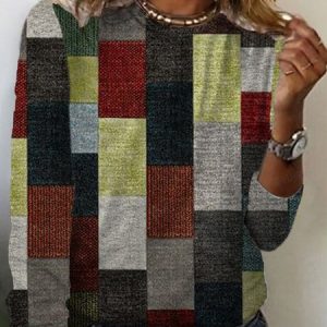 Women's Long Sleeve Tee T-shirt Spring/Fall Plaid Jersey Crew Neck Daily Going Out Casual Top, JustFashionNow T-Shirts, color:Gray|size:XXL,