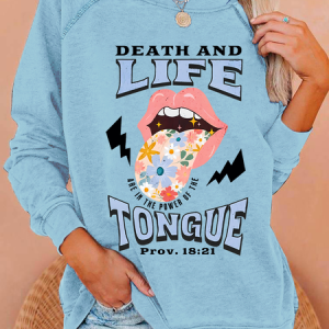 Death And Life Tongue Christian Casual Sweatshirt, Hoodies&Sweatshirts, Lilicloth.com