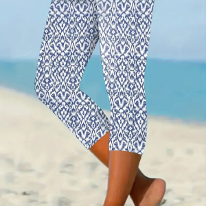 Women's Trousers Elastic Waist Legging Daily Going Out Casual Printing Floral Summer Pants, JustFashionNow Leggings, color:Blue|size:XXL,