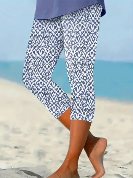 Women's Trousers Elastic Waist Legging Daily Going Out Casual Printing Floral Summer Pants, JustFashionNow Leggings, color:Blue|size:XXL,