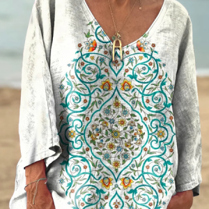 V Neck Casual T-Shirt, Long sleeves, Lilicloth.com