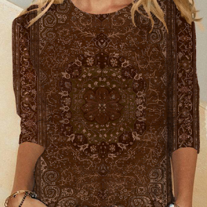 Women's Retro Ethnic Pattern Prints Casual Long Sleeve Shirt, Long sleeves, Lilicloth.com
