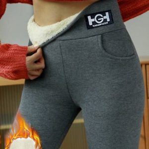 Plain Knitted Casual Fleece Leggings, JustFashionNow Leggings, color:Gray|size:3XL,