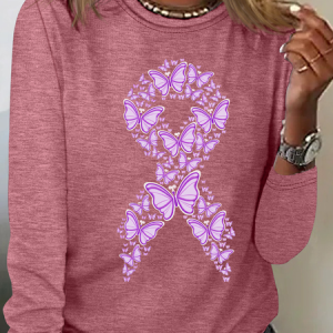 Purple Awareness Ribbon Casual Long Sleeve Shirt, Long sleeves, Lilicloth.com