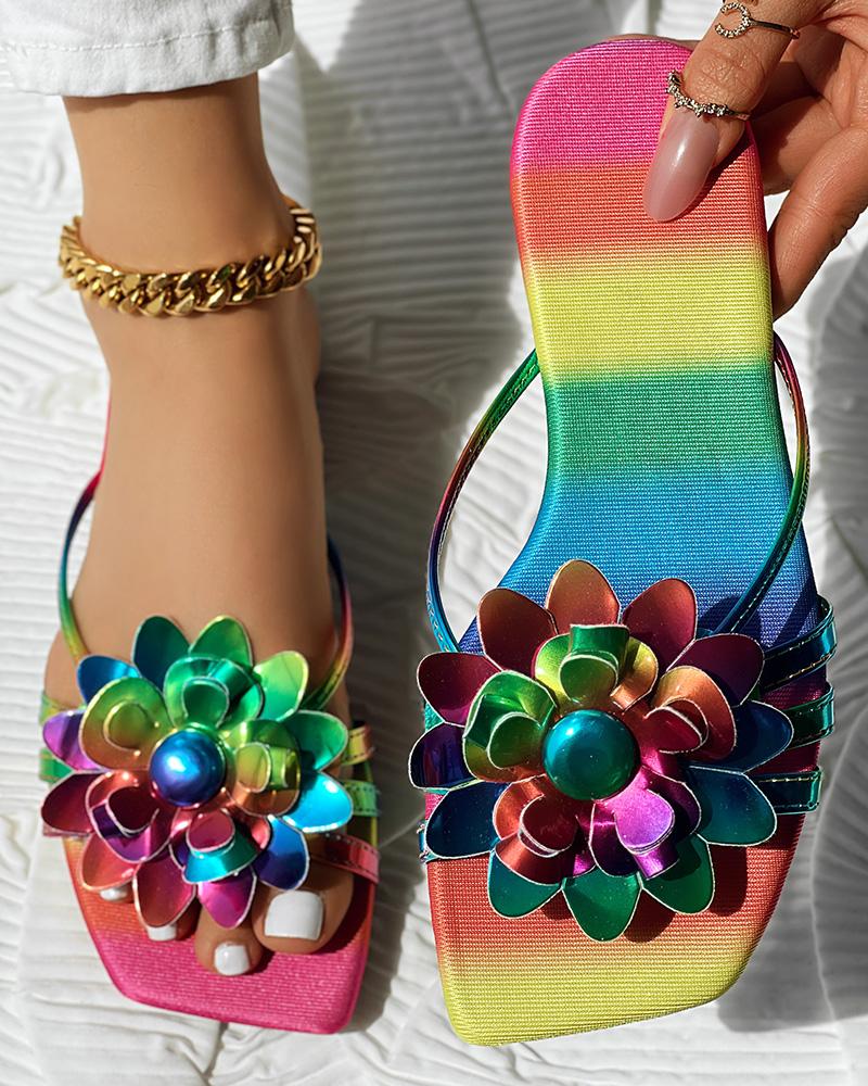 Rainbow Ombre Floral Pattern Slippers, women Slippers, ChicMe catalog - Image 2