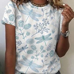 Dragonfly Floral Cotton T-Shirt, T-shirts, Lilicloth.com