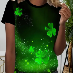 Women's Shamrock Short Sleeve Tee T-shirt Crew Neck Printing Casual Summer Graphic Tee Top, JustFashionNow T-Shirts, color:Green|size:XXL