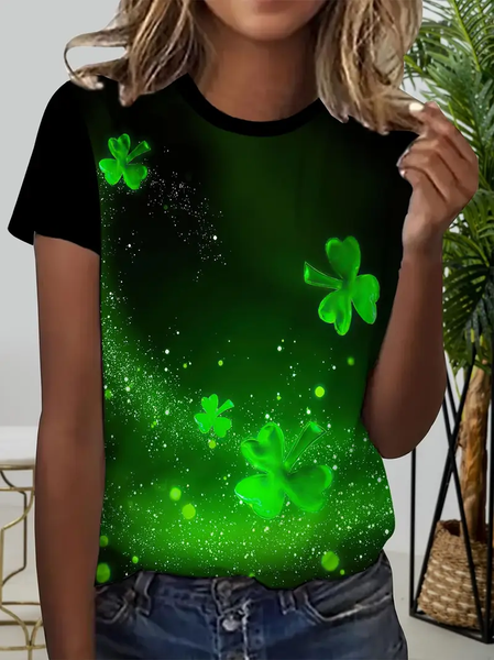 Women's Shamrock Short Sleeve Tee T-shirt Crew Neck Printing Casual Summer Graphic Tee Top, JustFashionNow T-Shirts, color:Green|size:XXL,