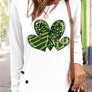 Women's Four-leaf Clover Long Sleeve Blouse_ Spring/Fall Crew Neck Daily Simple Top, JustFashionNow Shirts, color:White|size:3XL,
