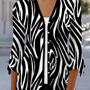 Women's Spring/Fall Outerwear Casual Zebra Jersey Shawl Jacket, JustFashionNow Coats, color:Black|size:XXL,